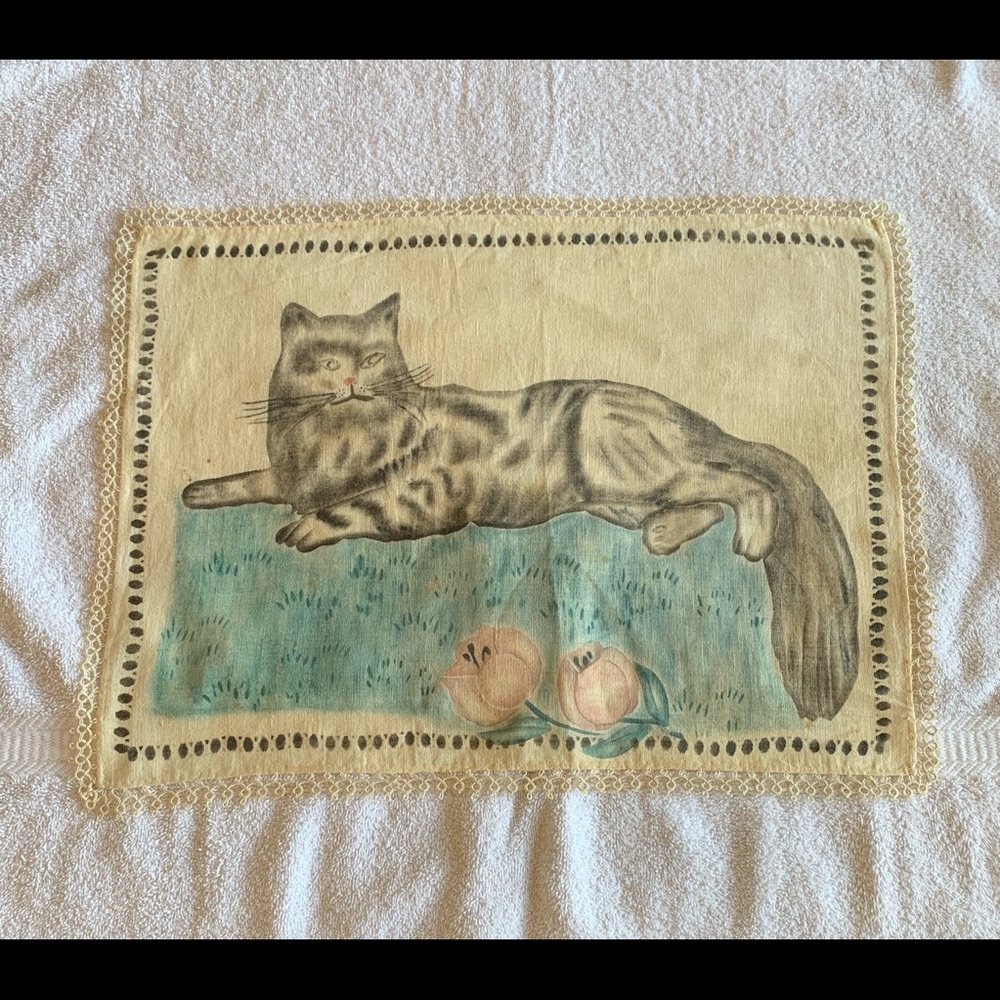 3PC Vintage Folk Art painted chair doilies